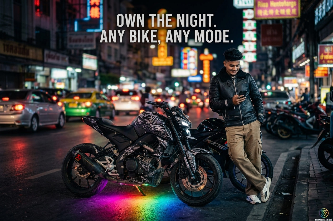 FH Modified Ultra-Glow Bluetooth Underbelly Light – 140 Modes for all bikes yamaha ,pulsar ,ktm